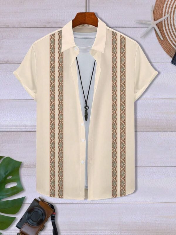 Camisa casual de manga corta con botones y estampado geométrico - Imagen 3