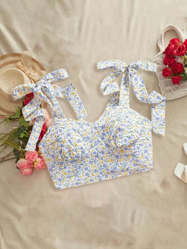 Top tipo tank corto con nudo y estampado de leopardo tejido