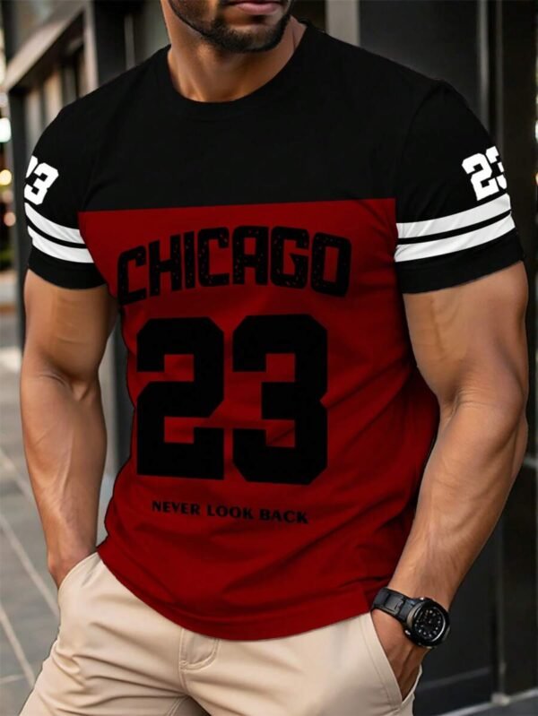 Camiseta casual de manga corta de cuello redondo con estampado numérico