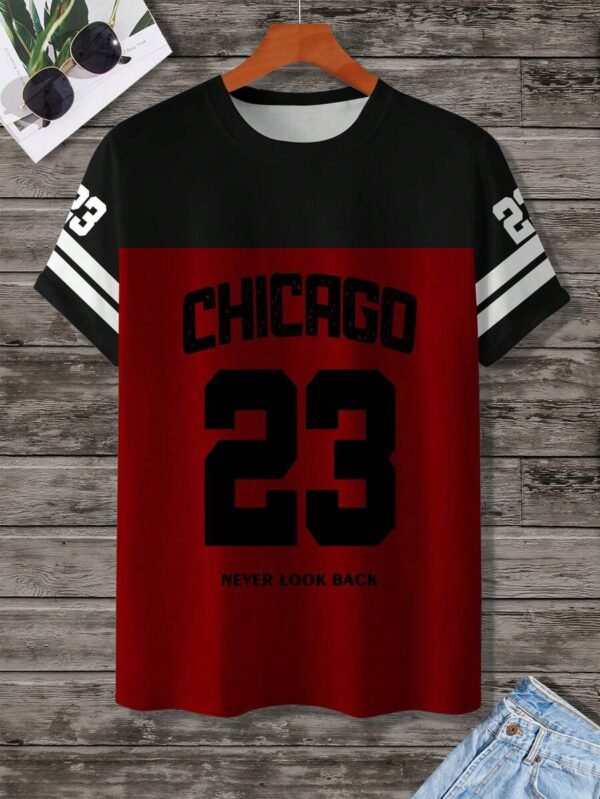 Camiseta casual de manga corta de cuello redondo con estampado numérico - Imagen 3