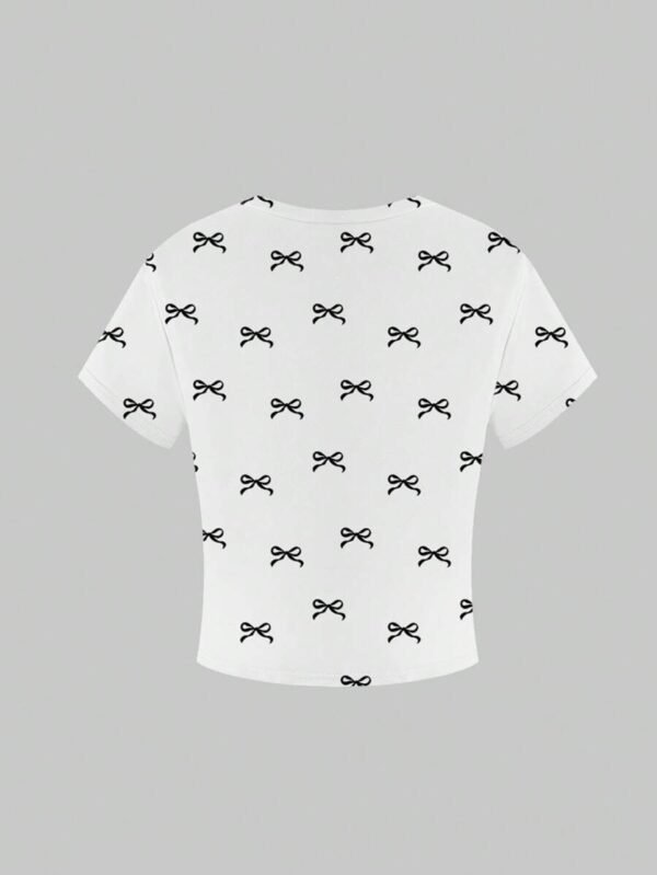 Camiseta de manga corta estilo crop con estampado de moños - Imagen 2
