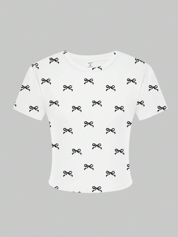 Camiseta de manga corta estilo crop con estampado de moños - Imagen 3