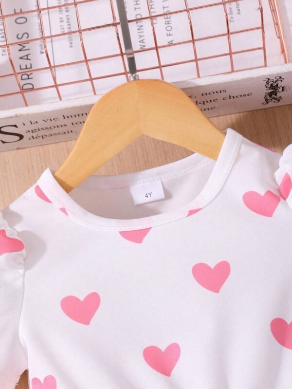 Vestido de malla de manga corta con estampado de corazón - Imagen 2