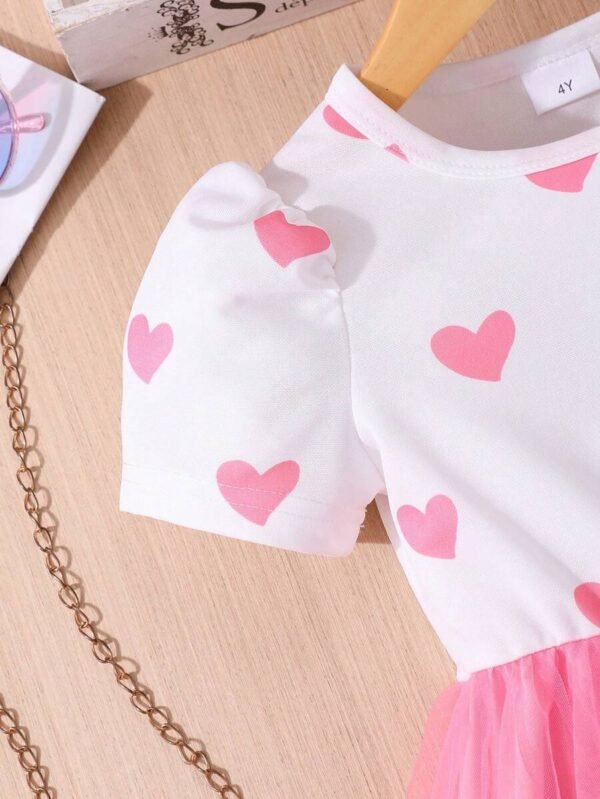 Vestido de malla de manga corta con estampado de corazón - Imagen 3