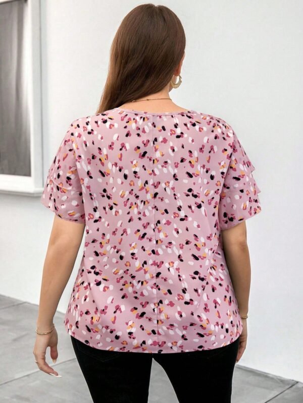 Blusa holgada con cuello redondo, de doble capa de manga y estampado geométrico - Imagen 2