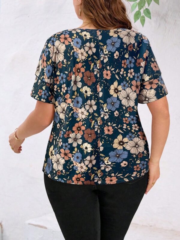 Blusa con manga impresa, dobladillo con doble volante - Imagen 2