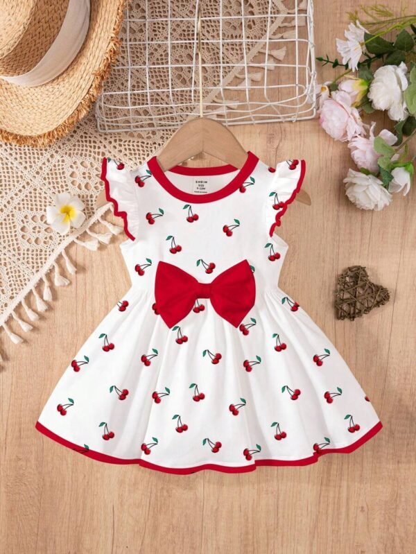 Vestido de manga larga para bebés niñas con bonito estampado de cerezas - Imagen 3