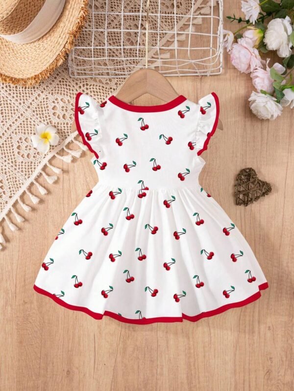 Vestido de manga larga para bebés niñas con bonito estampado de cerezas - Imagen 2