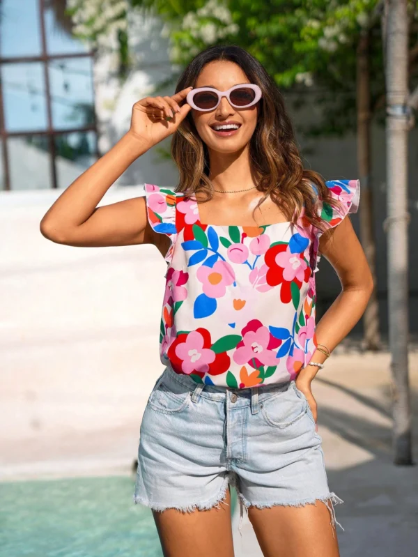 Blusa con cuello cuadrado tejida, de manga acampanada