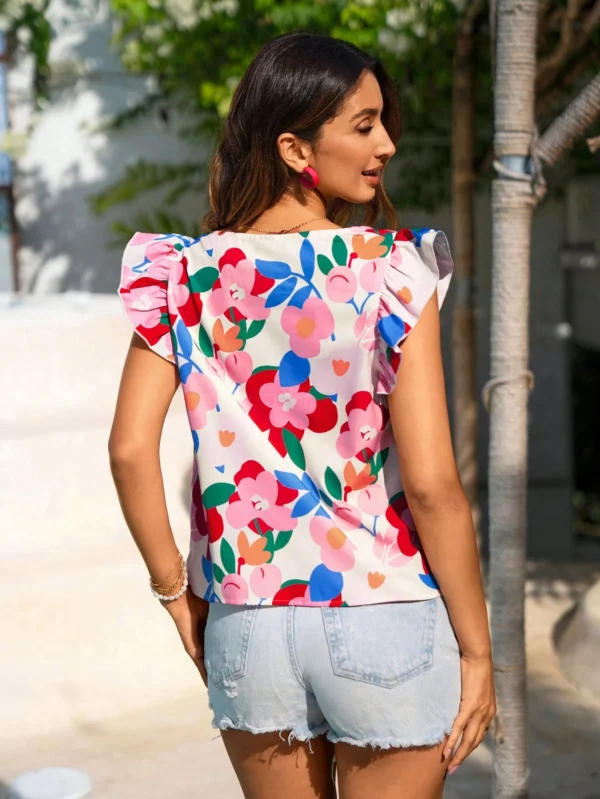 Blusa con cuello cuadrado tejida, de manga acampanada - Imagen 2