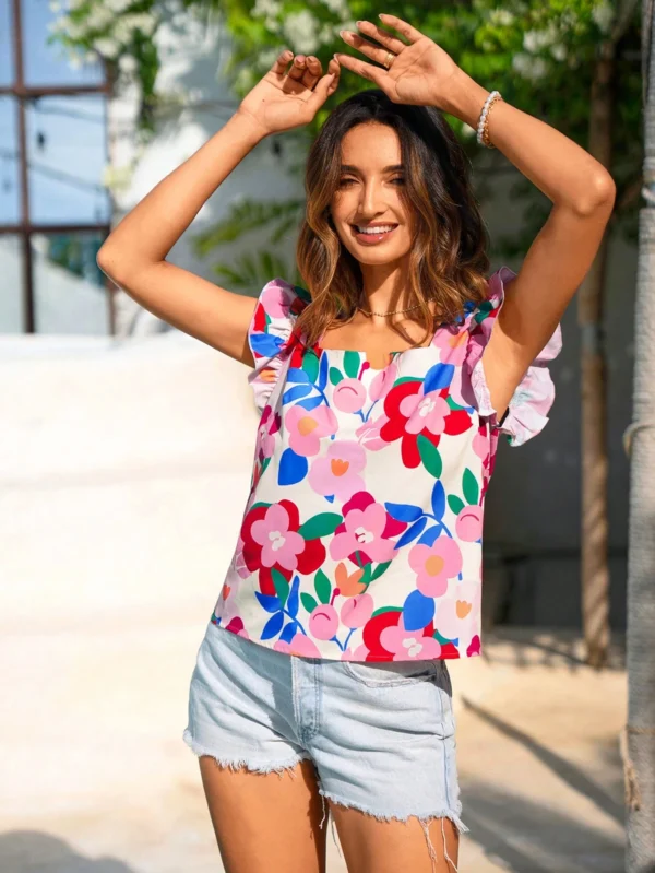 Blusa con cuello cuadrado tejida, de manga acampanada - Imagen 3