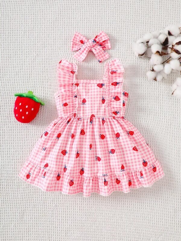 Vestido de bebé recién nacida niña con estampado de cuadros - Imagen 2