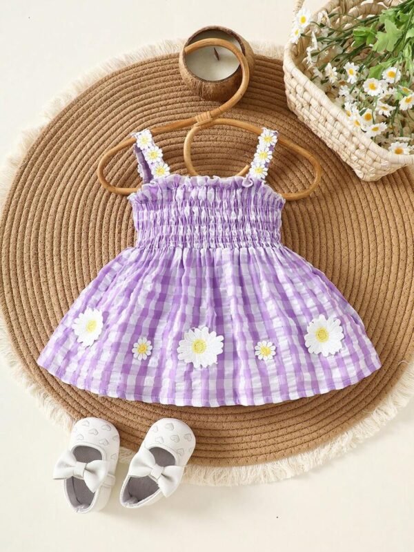 Vestido con estampado de flores y cuadros de burbujas