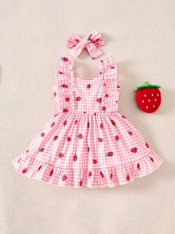 Vestido de bebé recién nacida niña con estampado de cuadros - Imagen 3