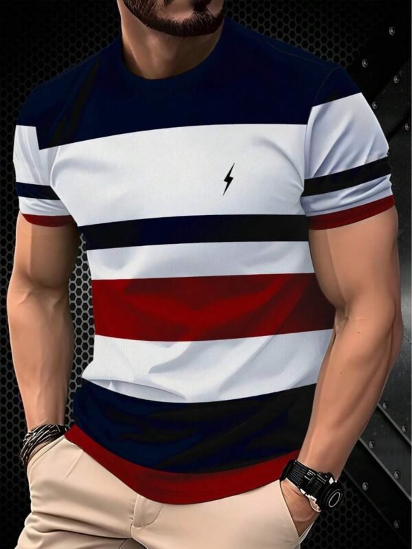 Playera de cuello redondo casual para hombre con estampado de rayas