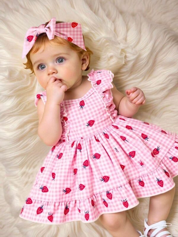 Vestido de bebé recién nacida niña con estampado de cuadros