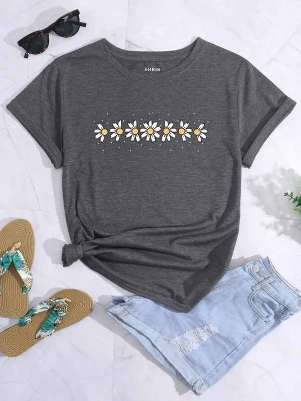 Camiseta con estampado floral, blusas gráficas