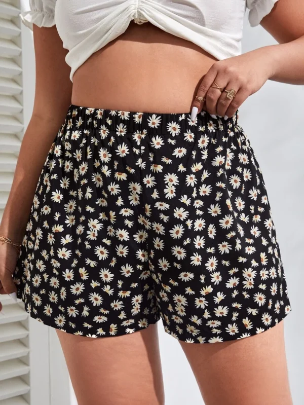 Pantalones cortos bohemios de verano de pierna ancha con estampado floral