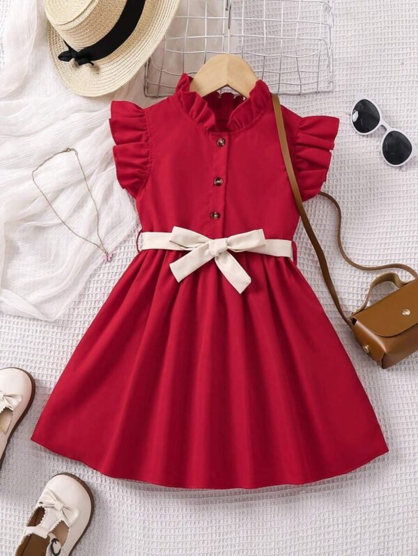 Vestido casual con volantes y acento de moño
