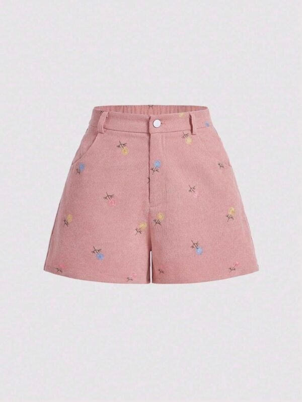 Shorts casuales de mujer con bordado floral