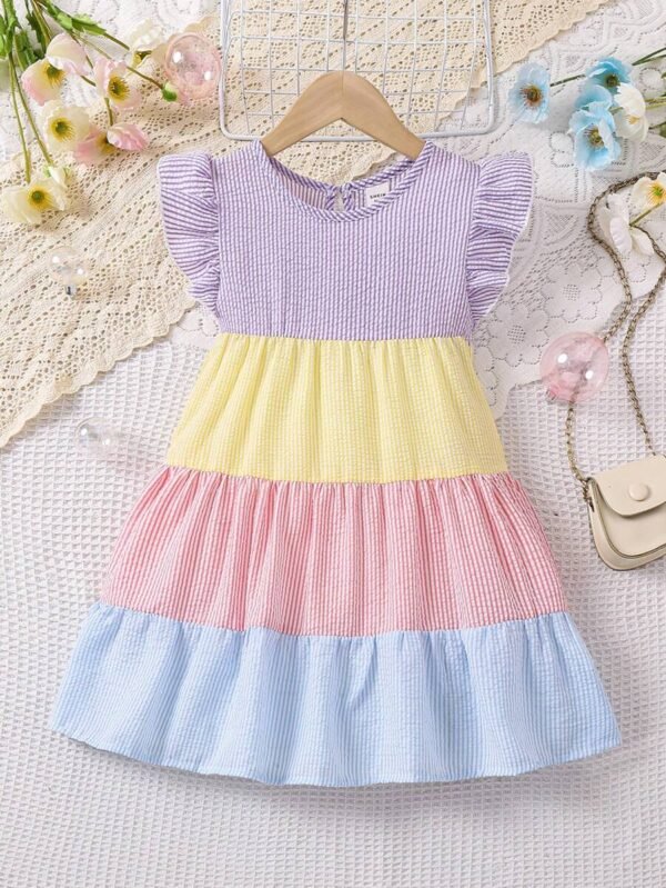 Vestido Con Volantes Y Lazo Decorativo De Color Bloque A Rayas