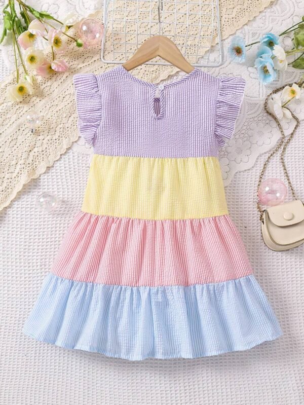 Vestido Con Volantes Y Lazo Decorativo De Color Bloque A Rayas - Imagen 2