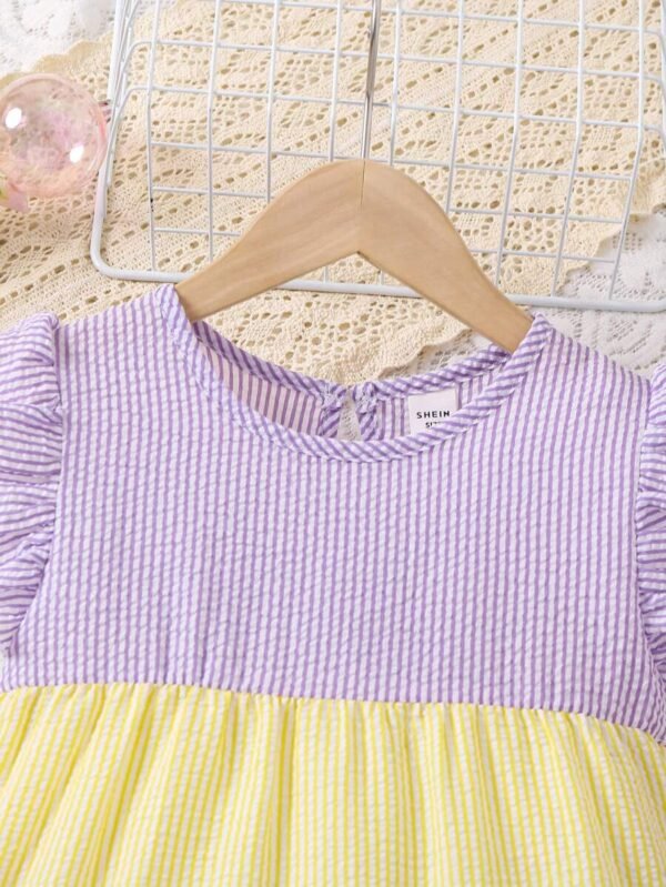 Vestido Con Volantes Y Lazo Decorativo De Color Bloque A Rayas - Imagen 3