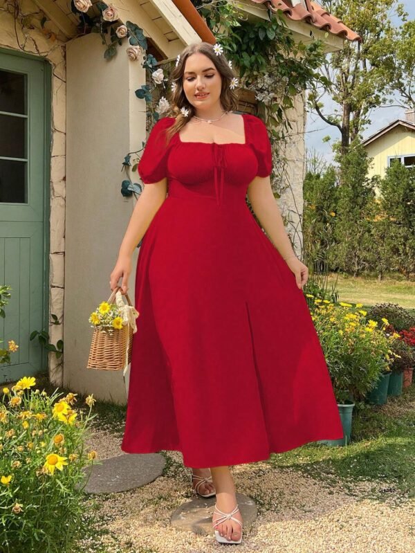 Vestido de talla grande de unicolor con mangas abullonadas