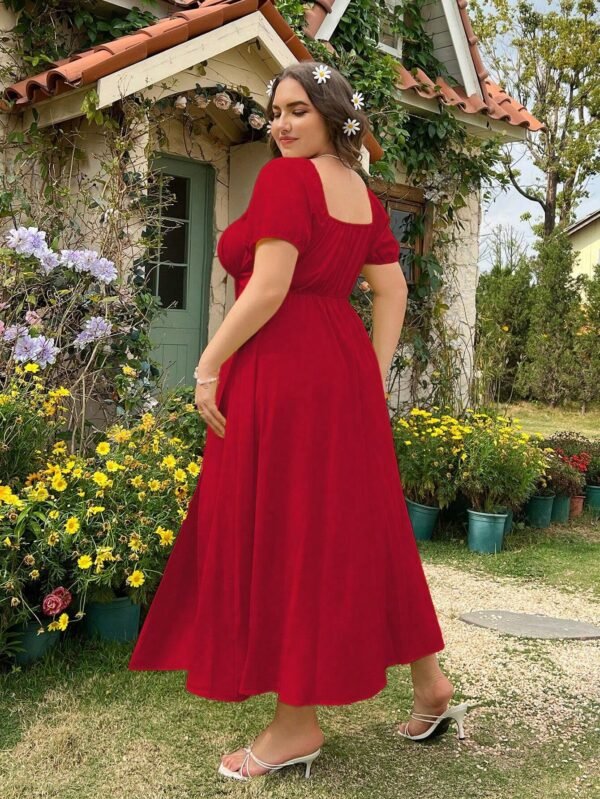 Vestido de talla grande de unicolor con mangas abullonadas - Imagen 2