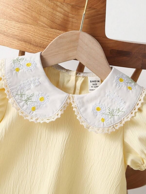 Vestido de manga corta con estilo pastoral, cuello de pata de gallo - Imagen 3