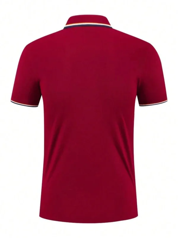 Camisa polo de manga corta casual de hombre con ribete de rayas - Imagen 2