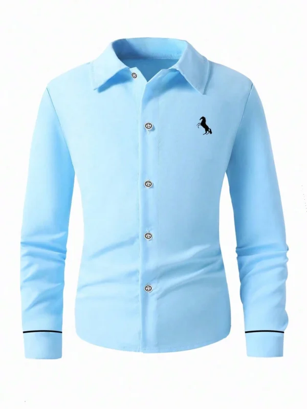 Camisa de manga larga casual con bordado estilo caballero