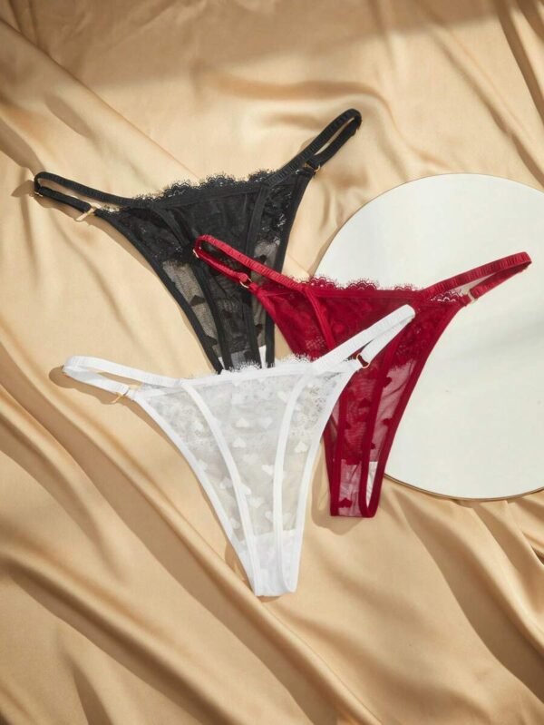 Set de 3 tangas de encaje de tiro bajo con estampado de corazón - Imagen 2