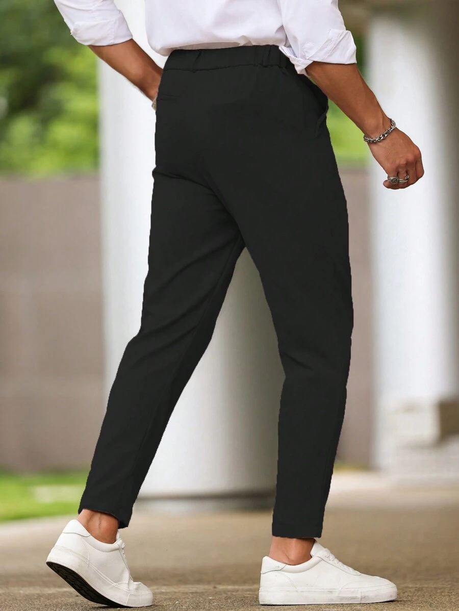 Pantalones casuales de hombres de color liso con bolsillo oblicuo - Imagen 2