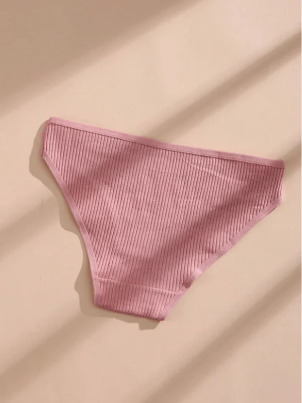 6 piezas de bragas de mujer de unicolor, de tiro bajo, de costilla - Imagen 2