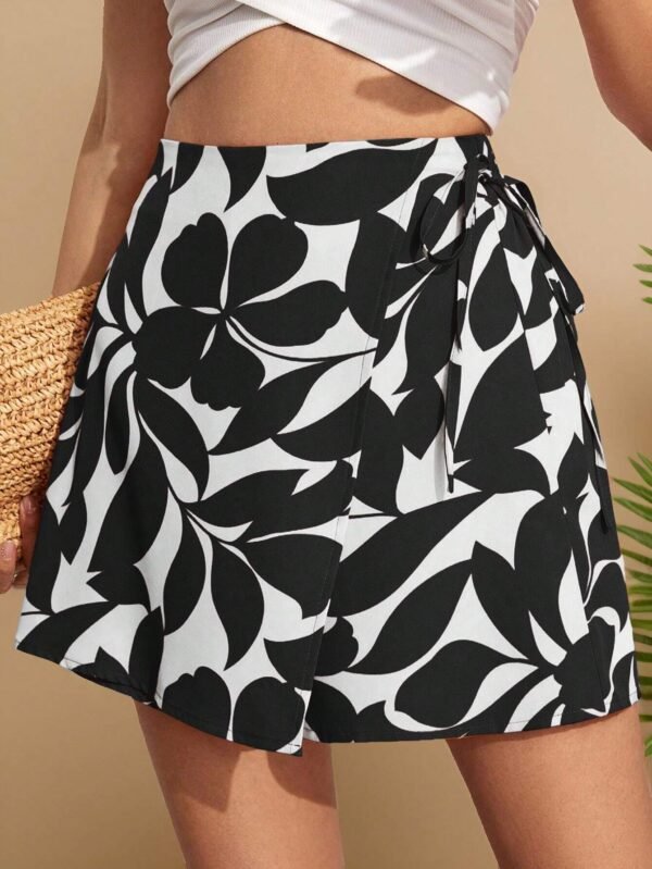 Skort con nudo lateral, estampado botánico en estilo bohemio