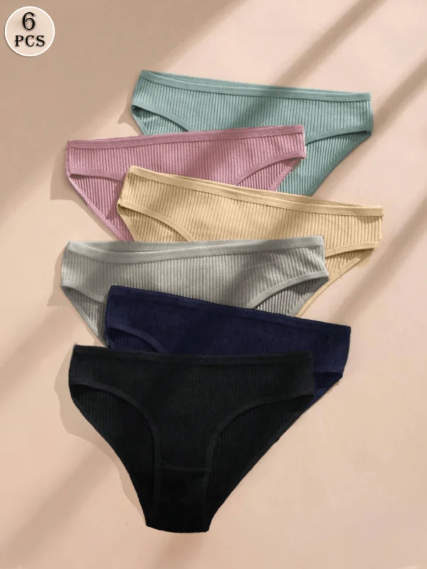 6 piezas de bragas de mujer de unicolor, de tiro bajo, de costilla