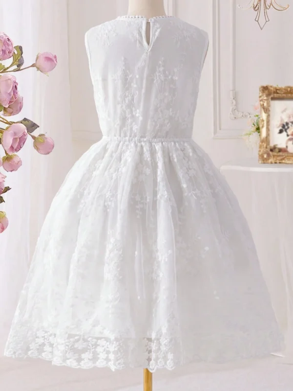Vestido informal con cuello en V y superposición de malla con bordados - Imagen 2