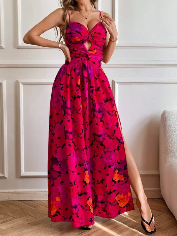 Vestido maxi de tirantes con estampado floral elegante - Imagen 3