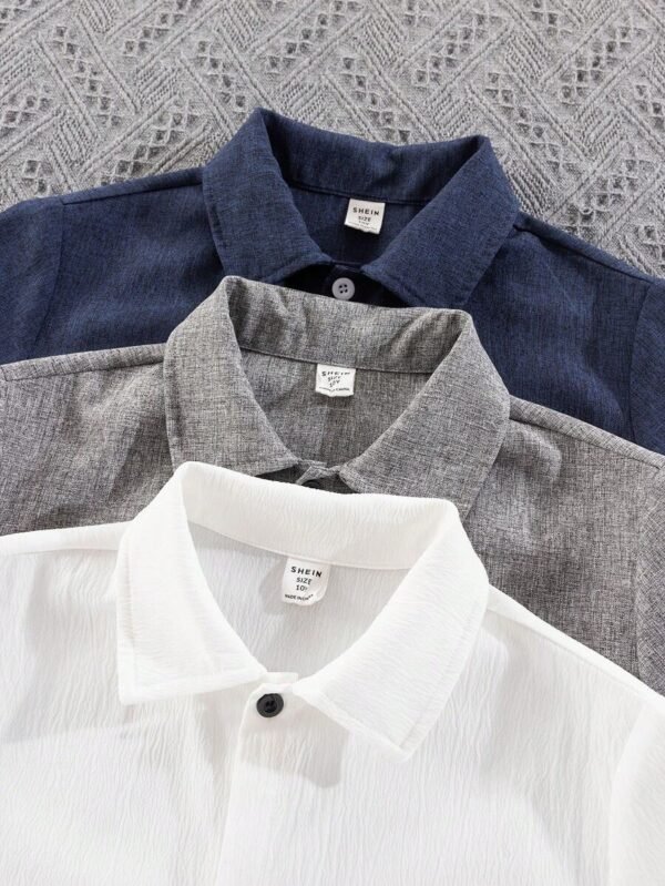 camisas de manga corta de tejido con cuello de banda, sueltas y casuales - Imagen 3