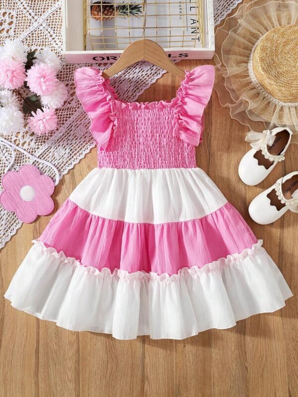 Vestido casual de niña joven con cuello con volantes y flores - Imagen 2