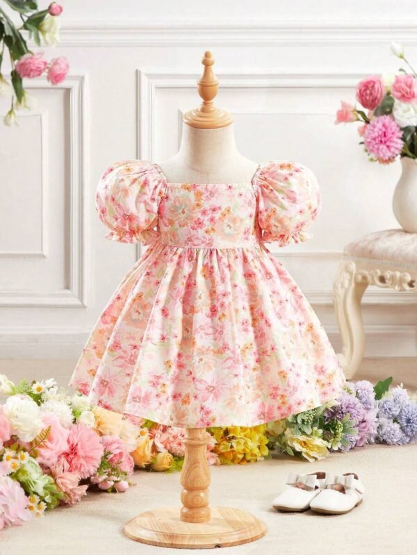 Vestido de verano elegante de niña bebé con estampado floral - Imagen 2