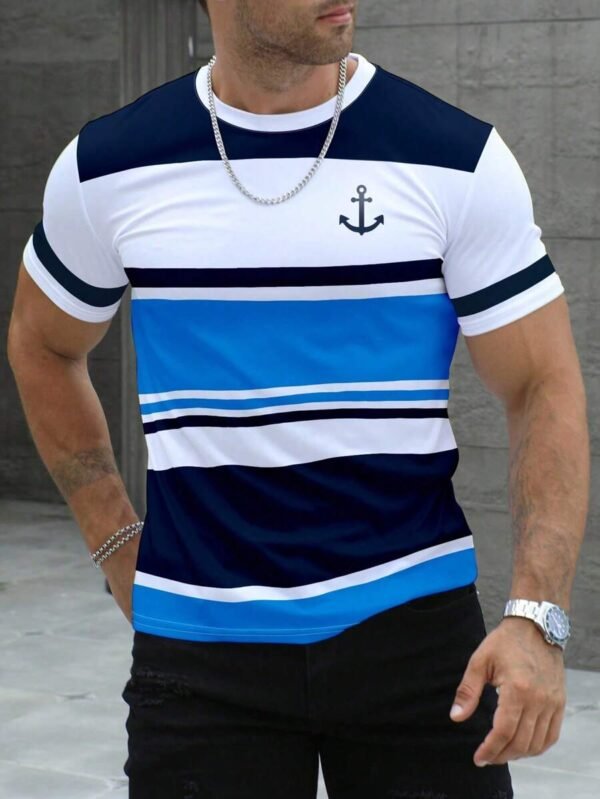 Camiseta casual de cuello redondo de manga corta a rayas
