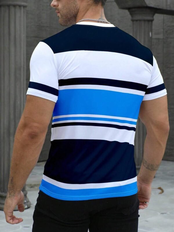 Camiseta casual de cuello redondo de manga corta a rayas - Imagen 2