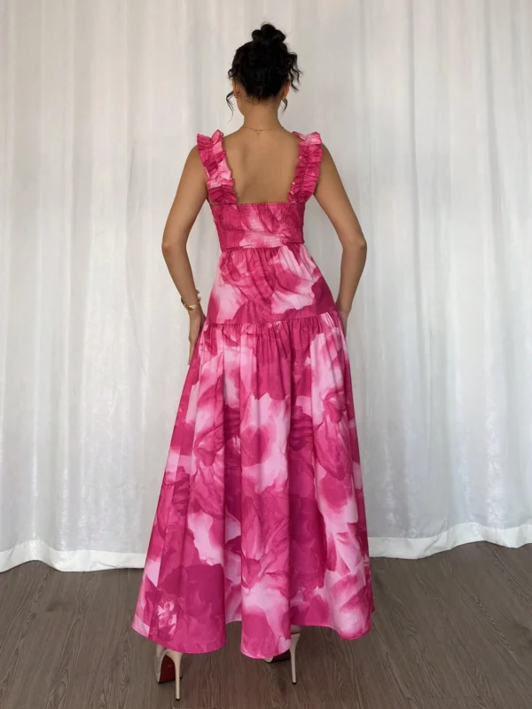Vestido camisero sin mangas con cintura ceñida, cuello cuadrado y volantes - Imagen 2