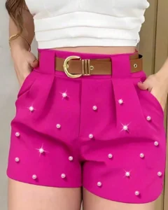 Pantalones cortos casuales y elegantes de mujer con bolsillos laterales