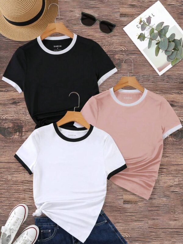 Camiseta de mujer de cuello redondo, sencilla y de moda