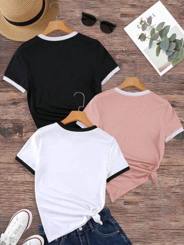 Camiseta de mujer de cuello redondo, sencilla y de moda - Imagen 2