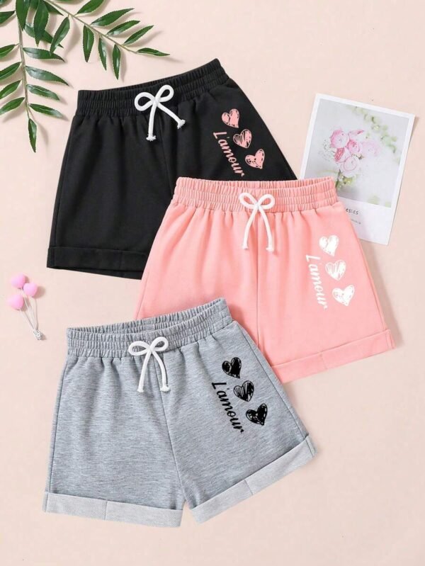 pantalones cortos con estampado de corazón con cinturón anudado - Imagen 2