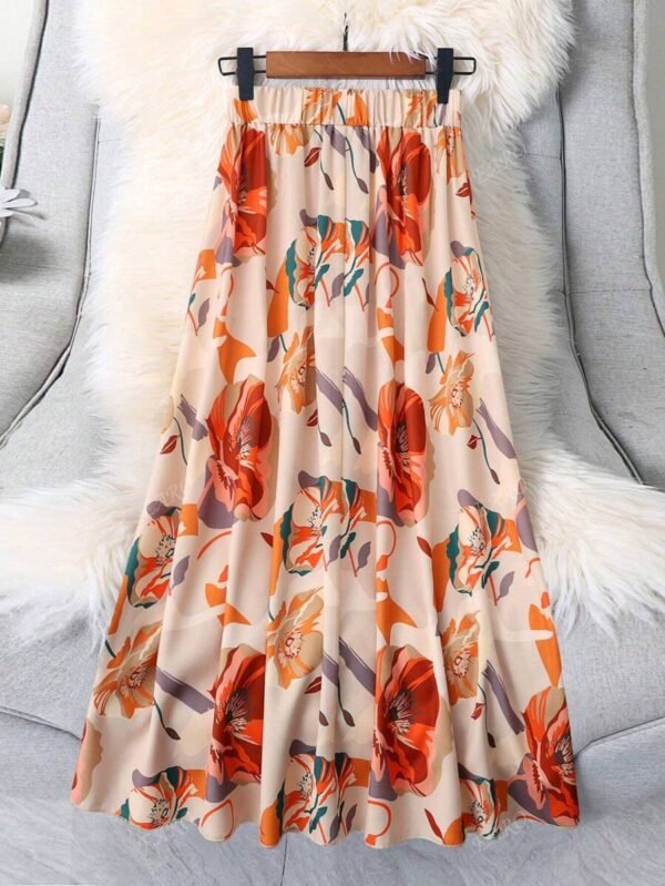 Falda casual de longitud hasta la rodilla con estampado de flores - Imagen 2